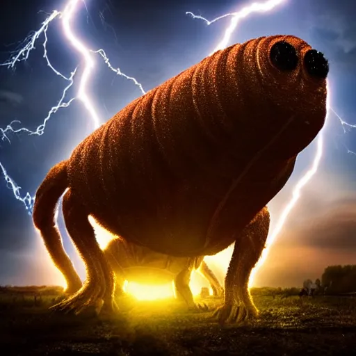 Prompt: colossal tardigrade attack new york, dramatic ambient lightning, golden hour, cinematic, action shot