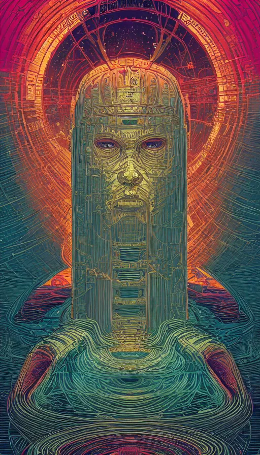 Image similar to the ancient oracle of the cosmic gods, futurism, dan mumford, victo ngai, kilian eng, da vinci, josan gonzalez