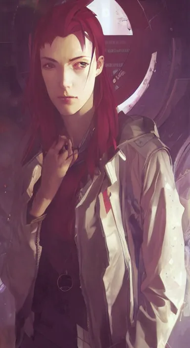 Prompt: Cyberpunk Portrait of Makise Kurisu from Steins;Gate. Beautiful digital art by Greg Rutkowski and Alphonse Mucha