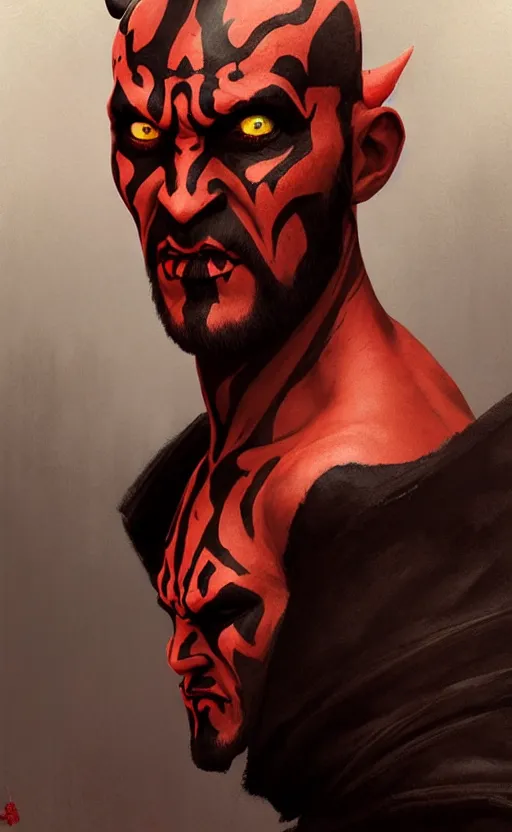 Image similar to Portrait of a Darth maul, male, detailed face, fantasy, highly detailed, cinematic lighting, digital art painting by greg rutkowski