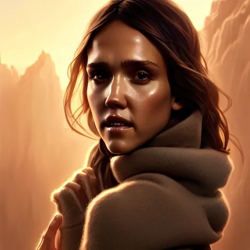 Image similar to beautiful digital painting jessica alba the thing with high detail, 8 k, stunning detail, photo by artgerm, greg rutkowski and alphonse mucha, unreal engine 5, 4 k uhd