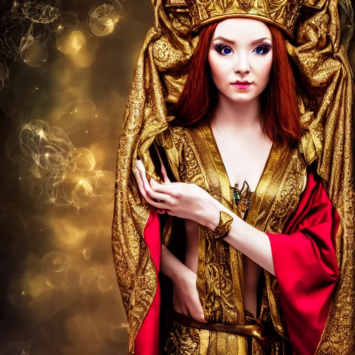 Image similar to photo of a very beautiful!! elf queen with ornate robes, highly detailed, 4 k, hdr, smooth, sharp focus, high resolution, award - winning photo