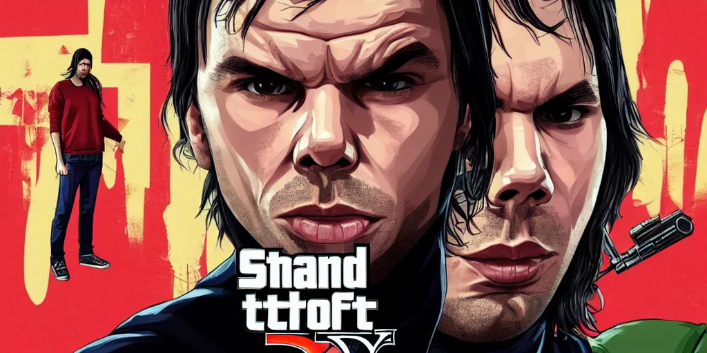 Image similar to Orelsan (2020) in a GTA V loading screen, cover art, posing solo, symmetrical face, in the style of Stephen Bliss, trending on artstation