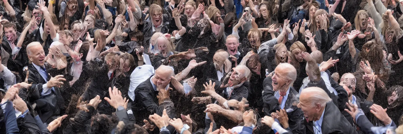 Image similar to photograph of several clones of joe biden raving in a muddy mosh pit