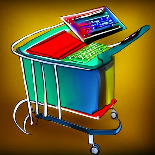 Image similar to digital painting of a computer smart cart