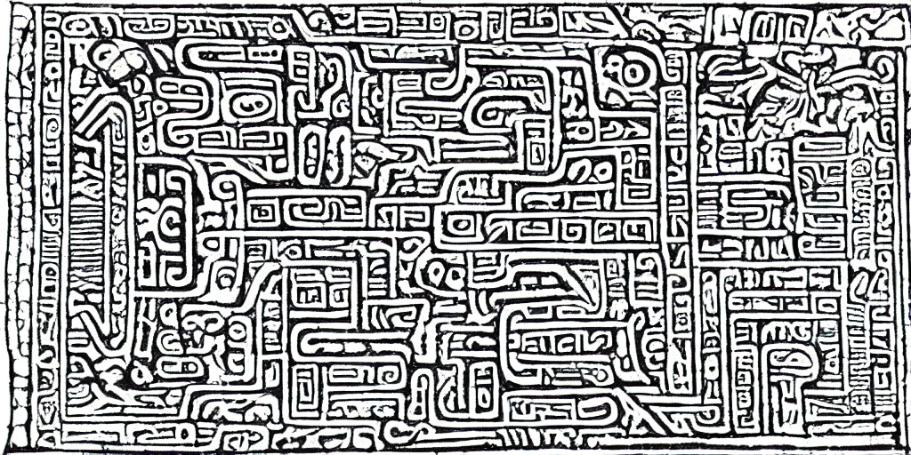 Image similar to mayan hieroglyph blueprints to a spaceship