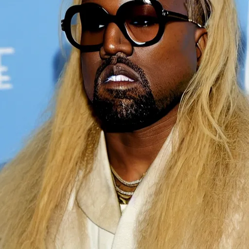 Image similar to Kanye West with long blonde hair