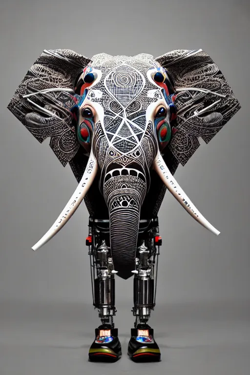 Image similar to a centered portrait of a robotic elephant headed biomechanical creature by clogtwo and subjekt zero. intricate detailed sharp clean textured