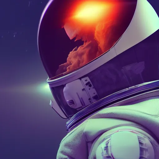 Prompt: astronaut in Space with helmet reflecting earth, galaxy, octane render, detailed picture, concept art, Ray tracing reflection, close view, Josh pierce style