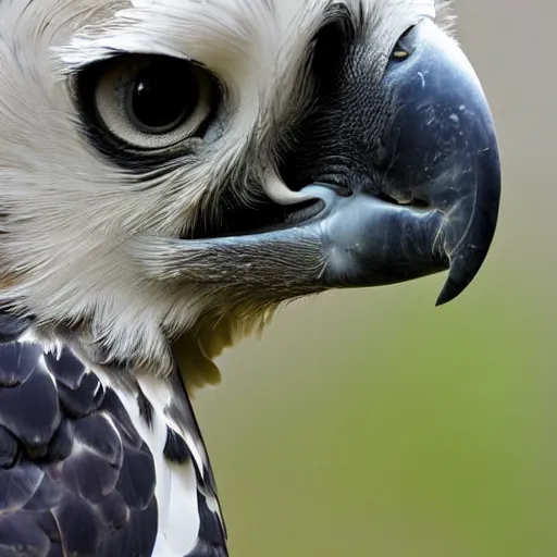 Prompt: close up of a side view face of a harpy eagle