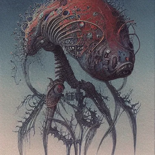 Prompt: beautiful little creature, alien bestiary by Beksinski and Studio Ghibli