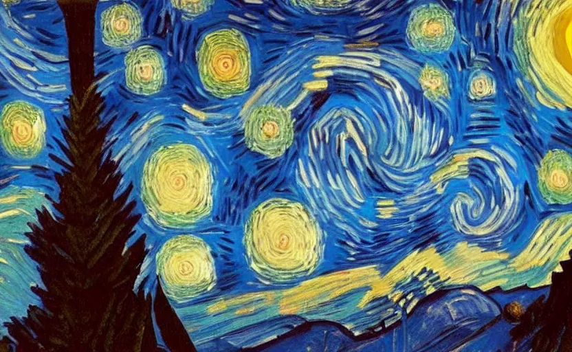 Image similar to yosemite national park at night, painting by van gogh, oil paint,