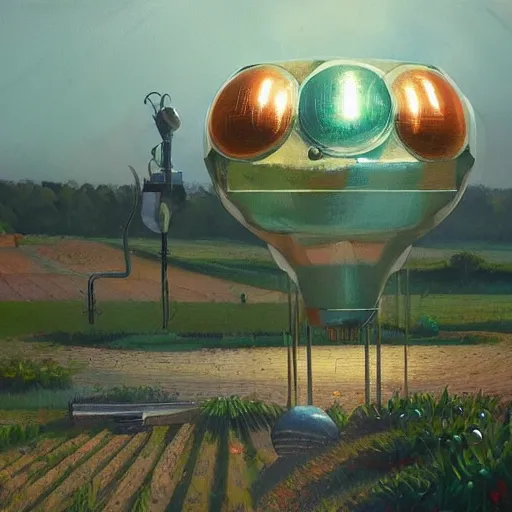 Prompt: a beautiful painting by thomas brom trending on artstation A farm of disco balls, by beeple and james gurney trending on artstation A supersonic irrigation device invented in the woodmarked plain