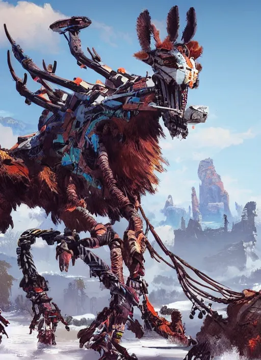 Image similar to very detailed concept art of a lot from horizon zero dawn