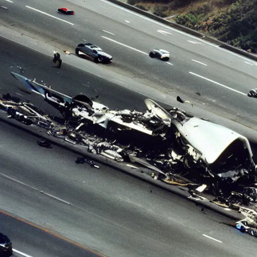 Image similar to “ airplane crash on a freeway in los angeles, flickr, national geographic photo, photo taken with provia, stockphoto ”