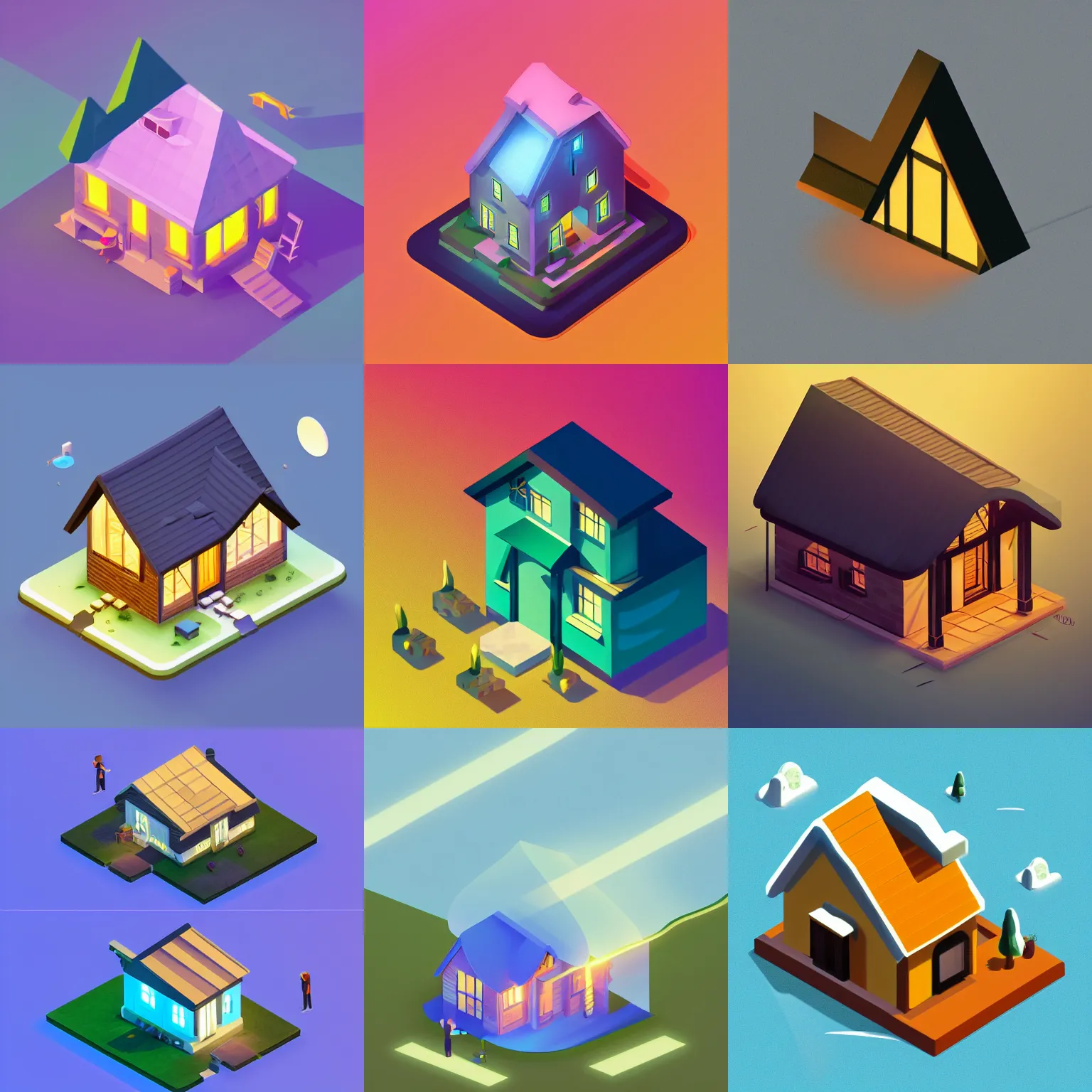 Prompt: isometric webdesign icon for house with gable roof, soft lighting, rays of light hitting the roof, by tooth wu, dan mumford, beeple, rossdraws, Artstation