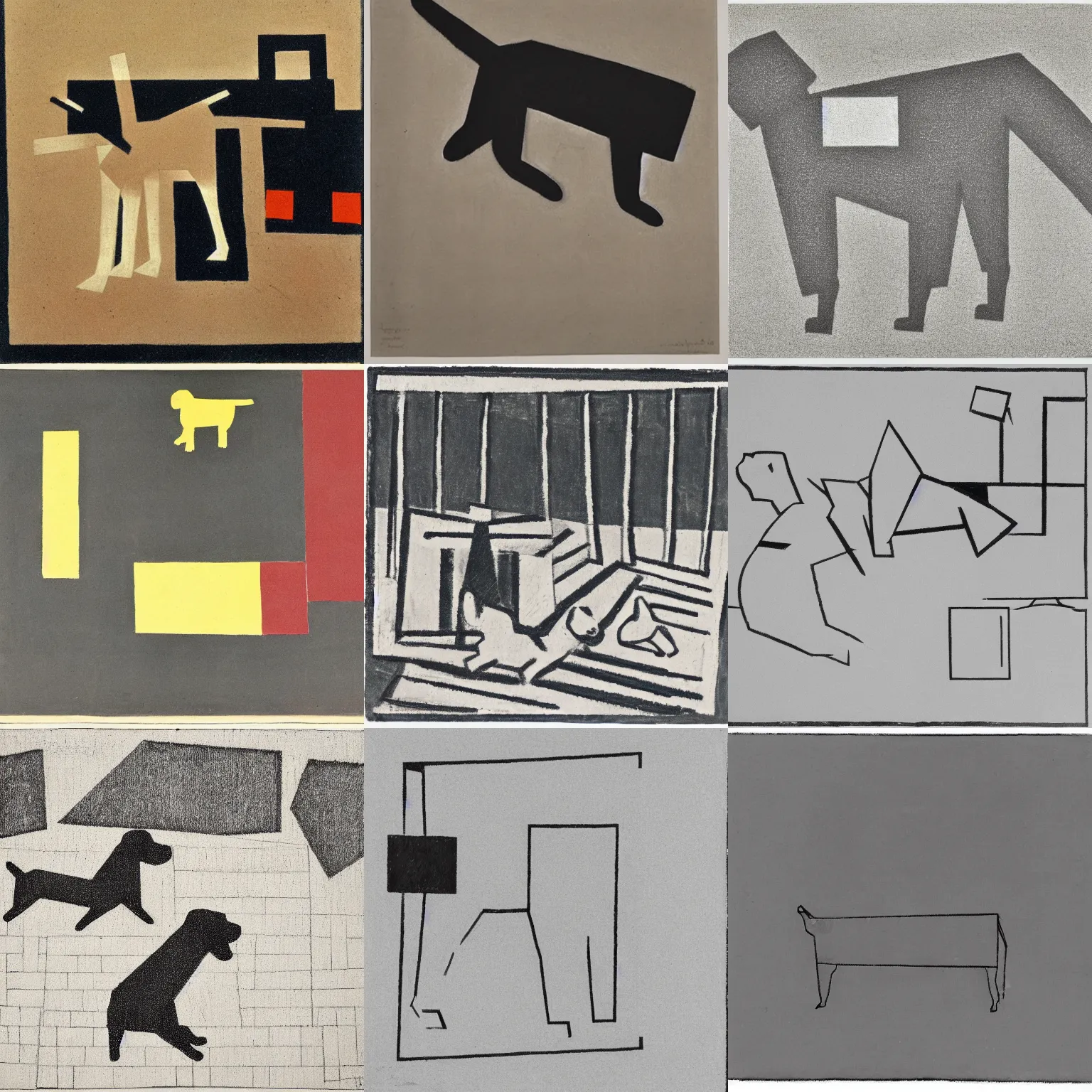 Prompt: a dog in a park, suprematism, kazimir malevich, outline drawing