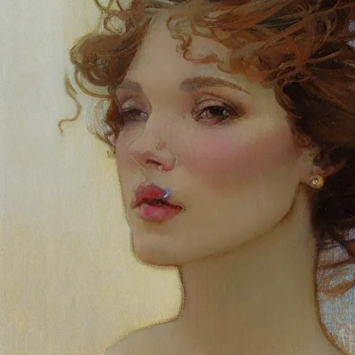 Image similar to intricately detailed portrait of a beautiful woman by gil elvgen, greg manchess, mucha