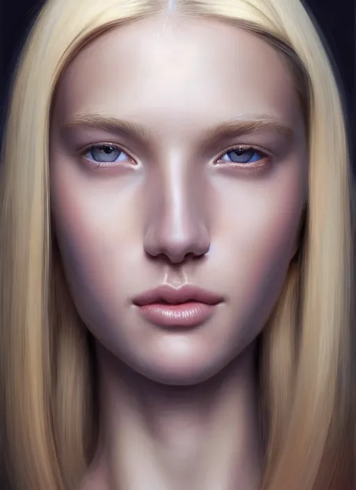 Prompt: beautiful symmetrical face, portrait of young woman blessed with ever - increasing physical and mental perfection, realism, blonde hair, coquettish perfect face!! intricate, elegant, highly detailed, vision of holy perfection!! smile, digital painting, artstation, concept art, smooth, sharp focus, illustration, art by artgerm and greg rutkowski and alphonse mucha