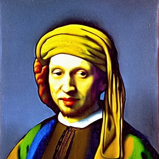 Image similar to Masterpiece Portrait of Muslim Ronald mcdonald, dressed thobe, Ghutra and Egal, style of Johannes Vermeer