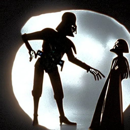 Image similar to a still of darth vader and luke in nightmare before christmas