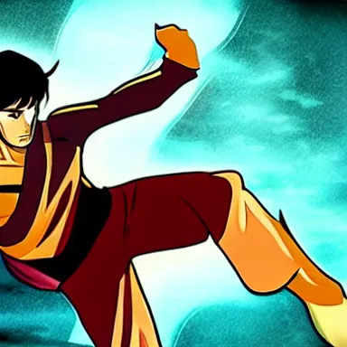 Image similar to a cartoon of Bruce Lee in the style of Legend of Korra, Avatar the Last Airbender