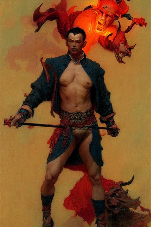 Image similar to devil, character design, ming dynasty, colorful, painting by gaston bussiere, craig mullins, j. c. leyendecker, tom of finland