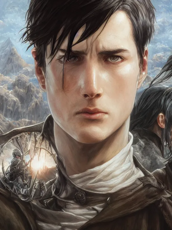 Image similar to levi ackerman, the lord of the rings, hyper detailed,, 8 k realistic, trending in artstation, digital painting, studio quality, cryengine, frostbite 3 engine, character design, smooth, sharp focus, art by artgerm and greg rutkowski and alphonse mucha and ian sprigger and wlop and krenz cushart