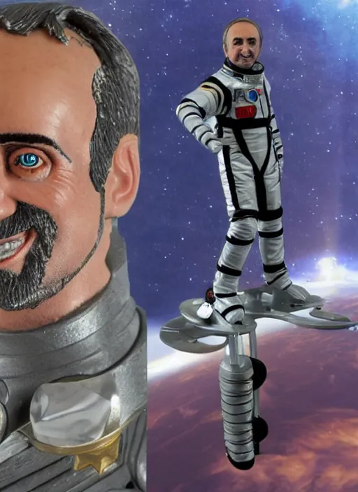 Image similar to richard garriott, action figure of richard garriott astronaut, realistic face, detailed product photo