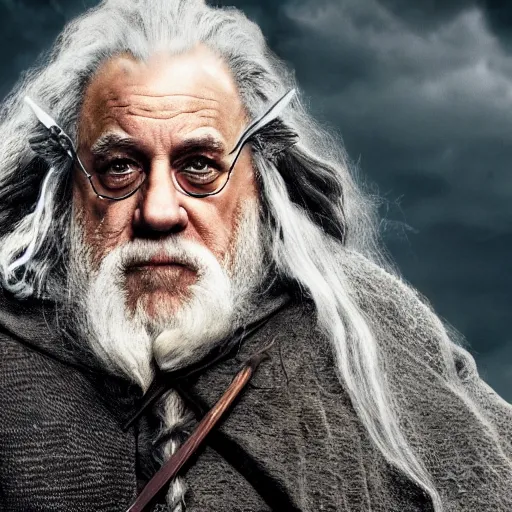 Prompt: Danny Devito as Gandalf the Grey, film still from Lord of the Rings movie, detailed, 4k