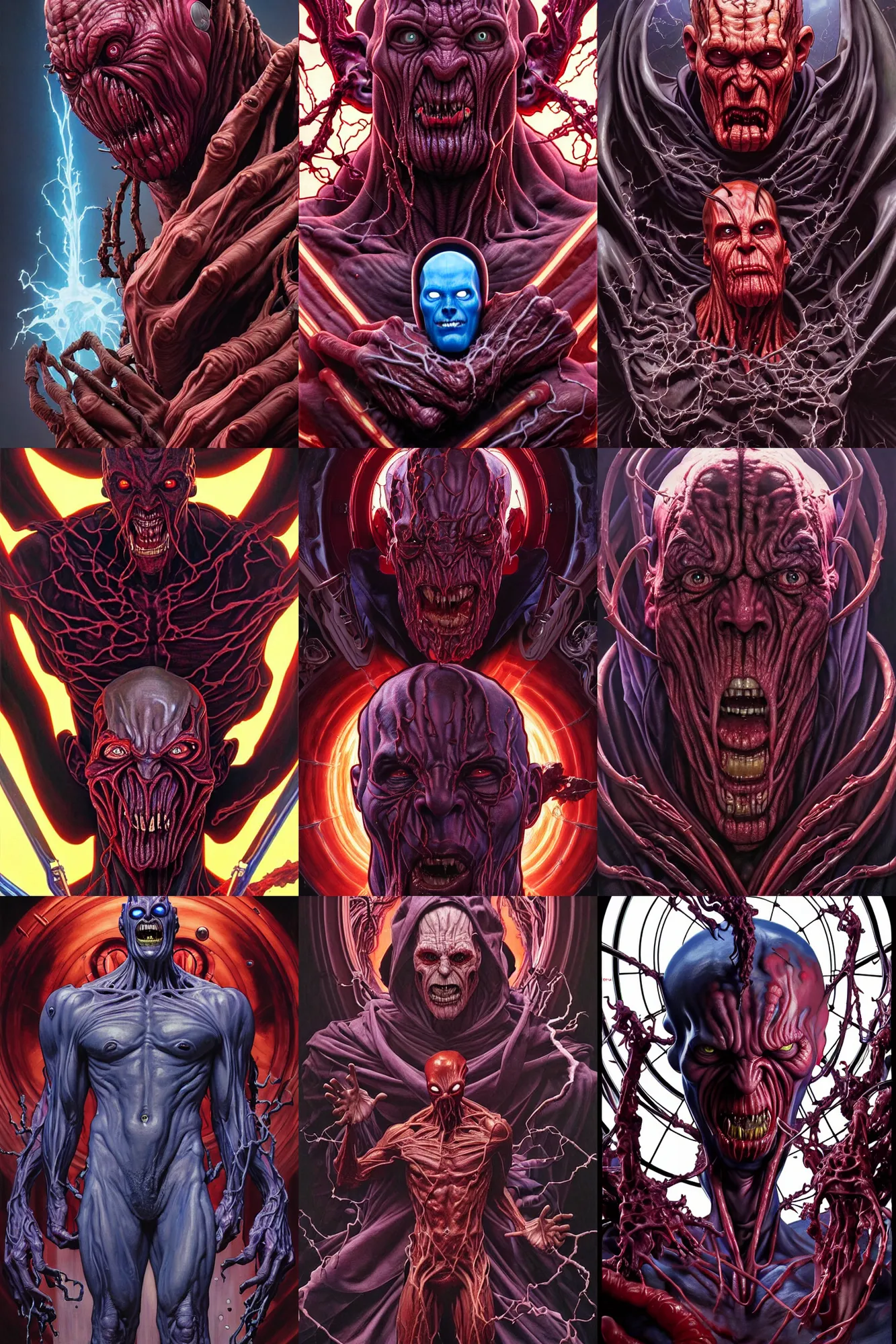 Prompt: the platonic ideal portrait painting of cletus kasady carnage thanos dementor doctor manhattan chtulu nazgul, detailed, intricate, hyperrealism, intense, scary art by brock hofer and artgerm and greg rutkowski and alphonse mucha