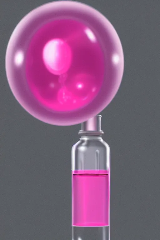 Image similar to Pink Vapor Inhalation Robot in a Medical Laboratory Connected to a Spherical Bottle of Pink Liquid by a Tube, Pink Vapor Leaking from an Oxygen Mask, fantasy, magic, ultra detailed, digital art, trending on artstation, illustration