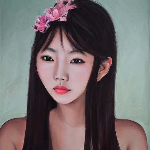 Prompt: a beautiful photo portrait of a young asian women with a beautiful face, trending on art station