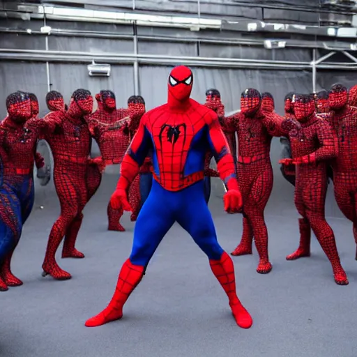 Prompt: dwayne johnson entrances wearing spiderman costumes