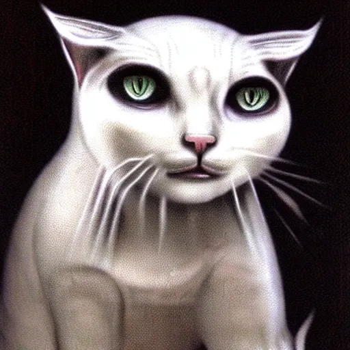 Prompt: white cat, by hr giger!!!
