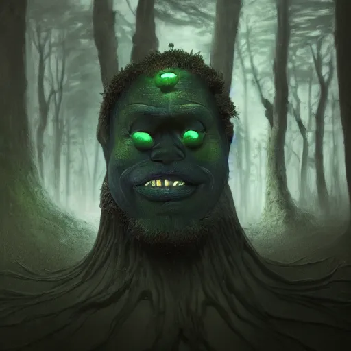 Prompt: surreal bioluminescent portrait of a trollmage made of bark in a misty forest by froud, bobby chiu, daniel merriam, trending on artstation, oil on canvas by elena zhurikhina and goro fujita, octane render, 4 k, 8 k, hd,