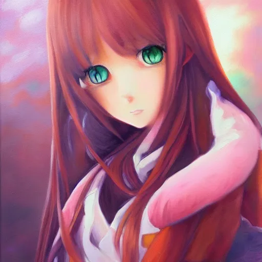 Image similar to oil painting of a beautiful pretty pure kawaii cute lovely innocent elegant hot nice sweet girly feminine long hair anime ELF waifu sister girl Trending on Pixiv