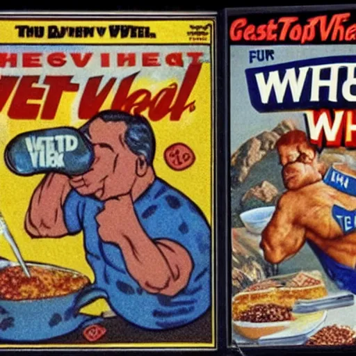 Prompt: old fashioned tv shows buff muscular ghost eats wheaties breakfast cereal tv commercial 90s vhs