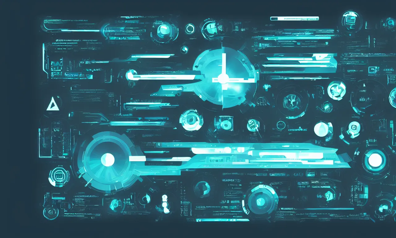 Image similar to futuristic application icons, GUI, software ICONS, operating system icons, design, modern, cinematic lighting, cinematic composition, in blade runner style