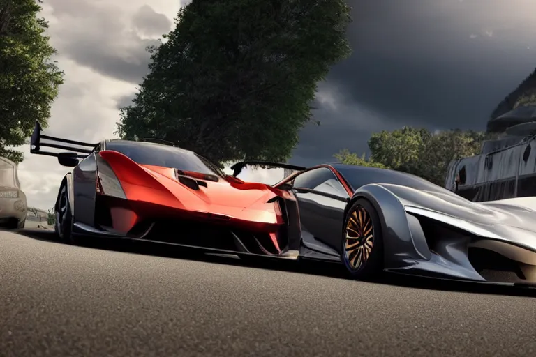 Image similar to photo wallpaper sport car gran turismo 7 forza horizon need for speed fast and furious 5 unreal engine supercar hypercar game concept car octane render, 4 khd 2 0 2 2 3 d cgi rtx style chrome reflexion global illumination ray tracing hdr arstation pixar and disney unreal