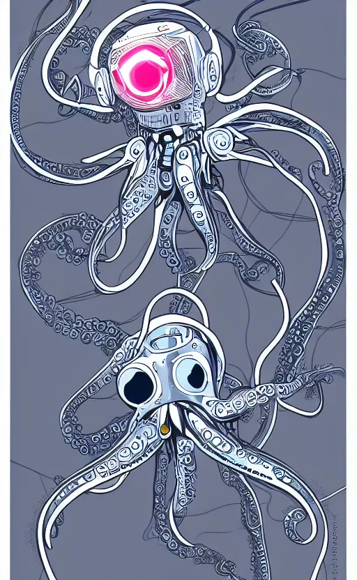 Prompt: cyborg robot electric octopus, digital art, vector art