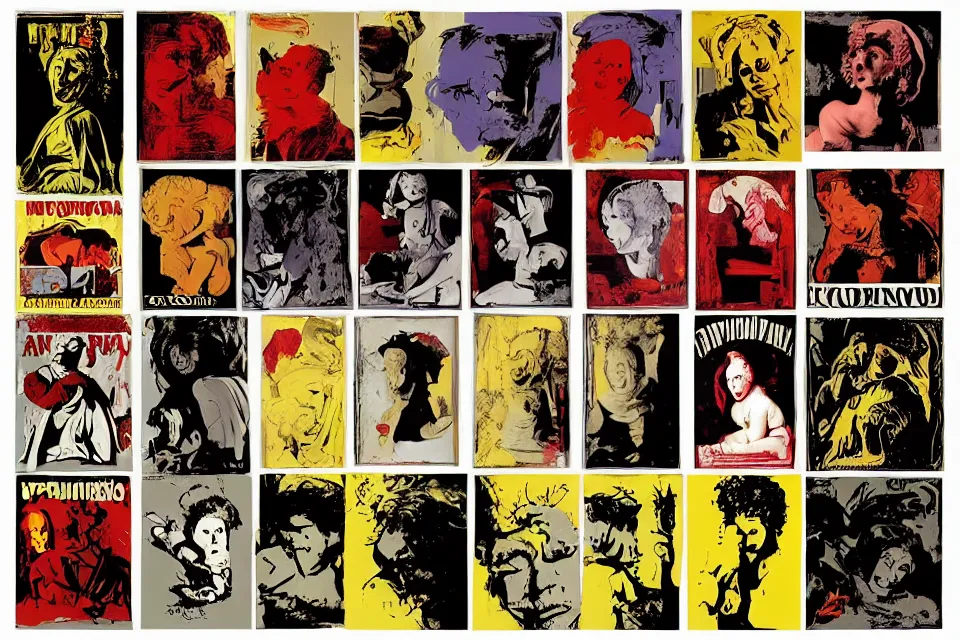 Prompt: Caravaggio Renaissance Supernatural Horror Paintings and Andy Warhol Pop Art Silkscreen Superhero Style Posters