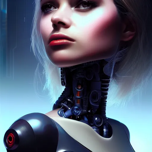 Image similar to portrait of beautiful girl with robot body, close up, portrait, cinematic, elegant, artstation, intricate, highly detailed, digital painting, artstation, concept art, sharp focus, illustration, cyberpunk, cgsociety, 8 k