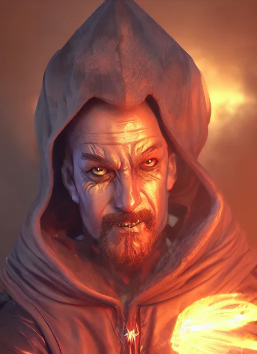 Image similar to A fantasy comic book style portrait painting of a evil mage, unreal 5, DAZ, hyperrealistic, octane render, RPG portrait, dynamic lighting