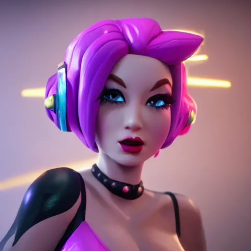 Image similar to still of pretty Jinx (League of Legends) in KDA More music video. 3d render, octane render, game art, realistic, highly detailed, trending on artstation, 4k, trending on artstation, pixar, cgsociety, unreal engine 5, redshift render, trending on artstation, blender, behance, cg