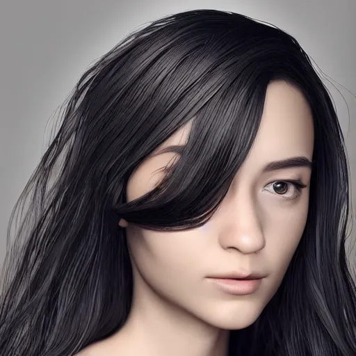 Image similar to “These 3D portraits are unbelievably incerdibly realistic. unreal engine 5. RTX. ray tracing. nvidia hairworks. portrait of beautiful girl with futuristic. very high detailed. By Charli Amani. ultra Photorealistic render. 3D realism best