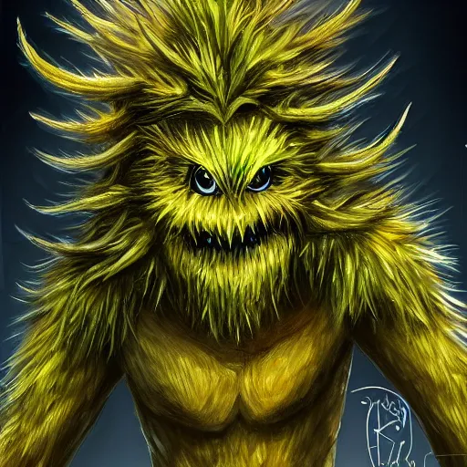 Image similar to A humanoid thistle monster, highly detailed, digital art, sharp focus, trending on art station, fern, anime art style