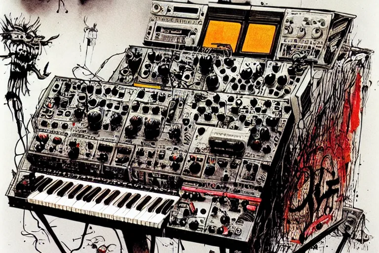 Image similar to synthesizer from hell by ralph steadman