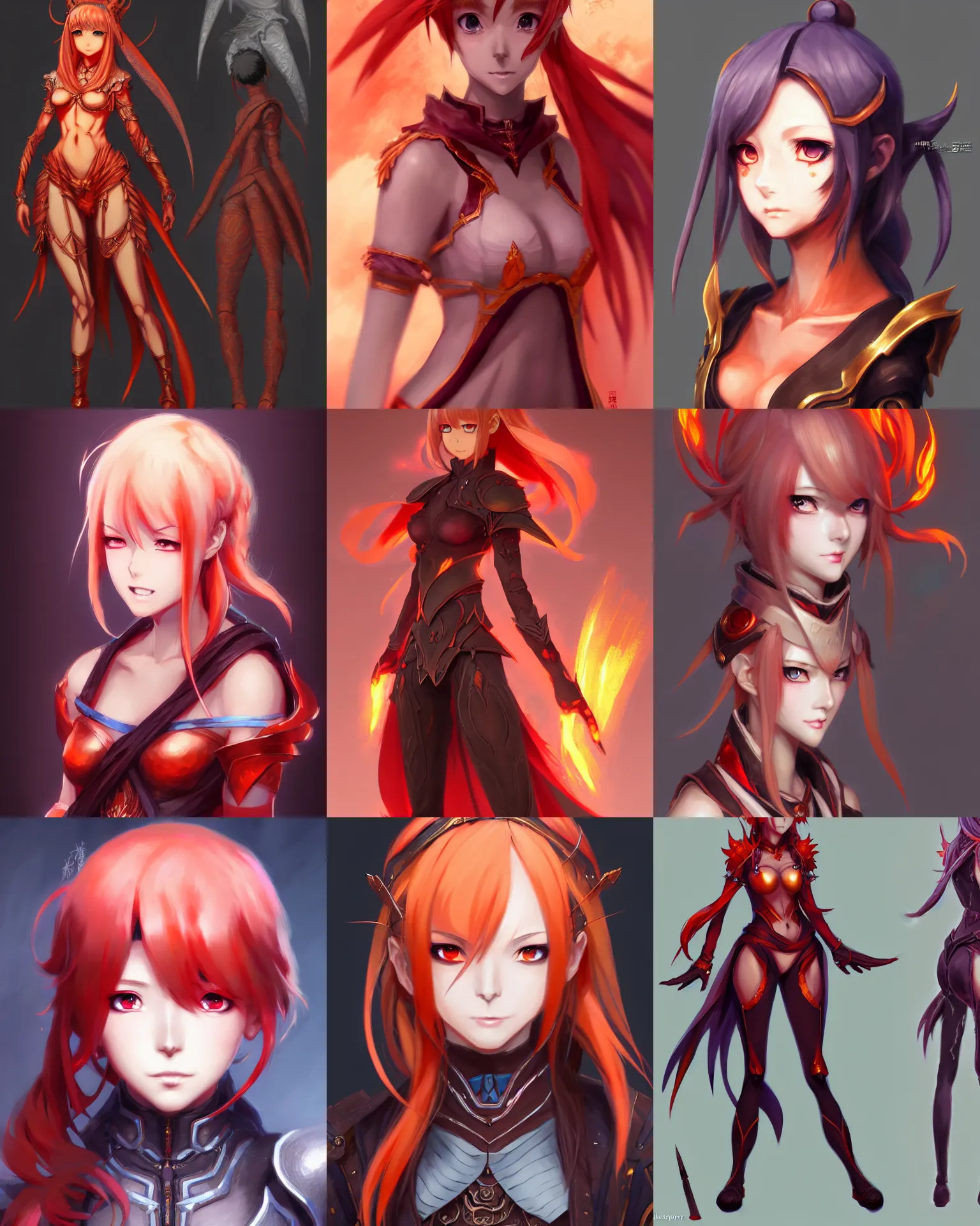 Prompt: Character concept art of an anime-style female flame atronach || cute-fine-face, pretty face, realistic shaded Perfect face, fine details by Stanley Artgerm Lau, WLOP, Rossdraws, James Jean, Andrei Riabovitchev, Marc Simonetti, and Sakimichan, tranding on artstation