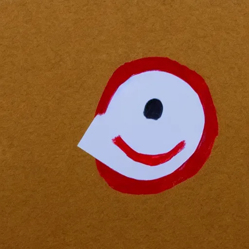 Prompt: child drawing of red eyed smiling emoji smiling thumb up